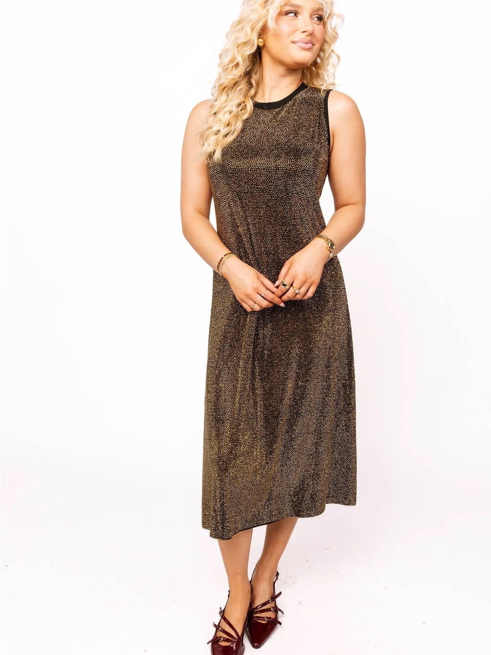 QUEEN OF SPARKLES Full Rhinestone Midi Dress